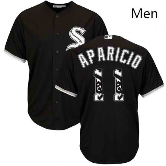 Mens Majestic Chicago White Sox 11 Luis Aparicio Authentic Black Team Logo Fashion Cool Base MLB Jersey